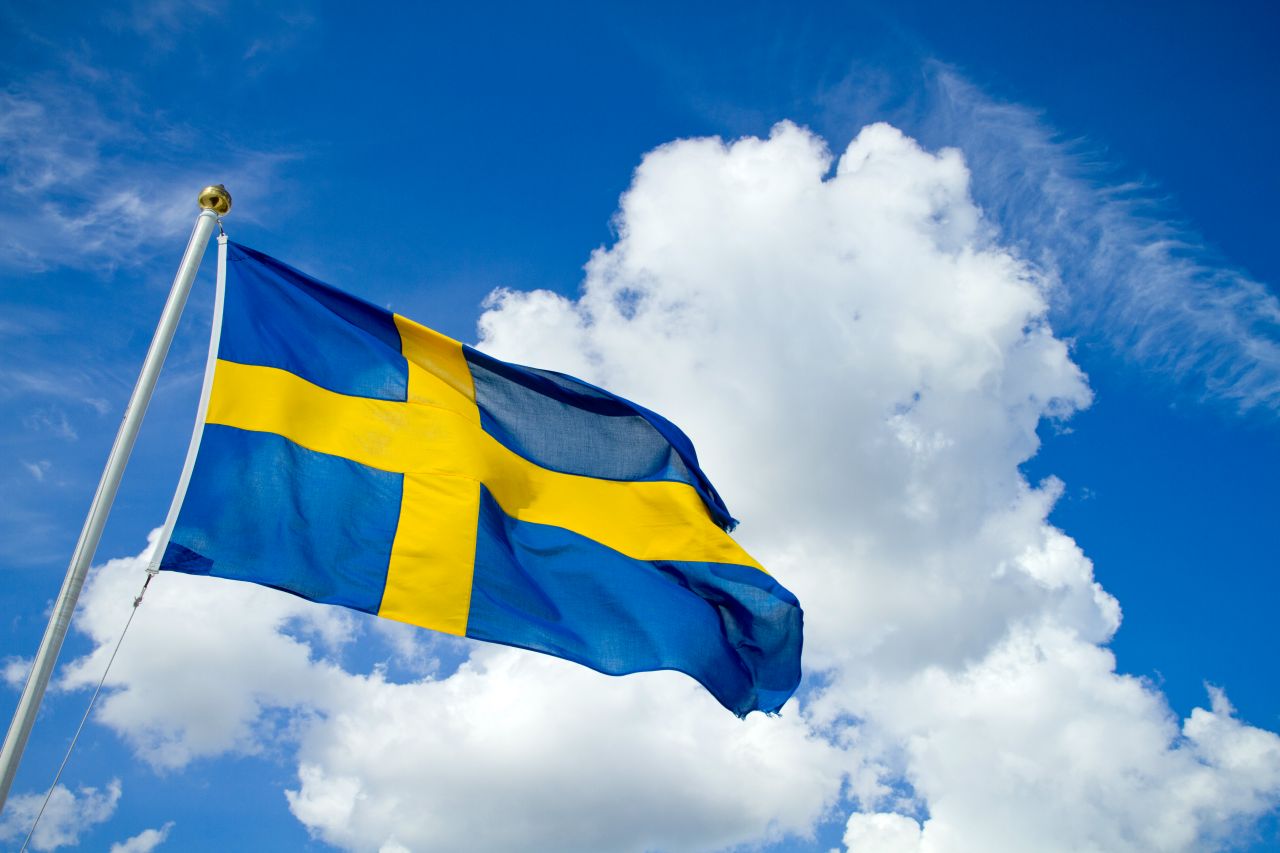 Swedish flag on blue summersky